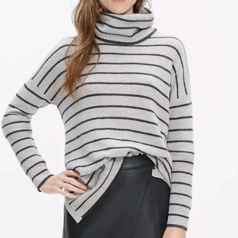 Madewell Alpaca Blend Ribbed Turtleneck Sweater in Stripe